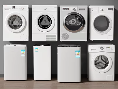 Various White Washing Machines Different Models And Styles On Display For Home 3d model