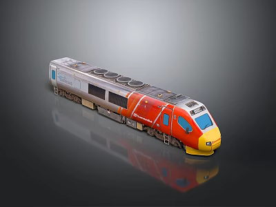 Modern Red And Yellow Streamlined Train With Windows And Roof Vents Design 3d model