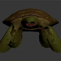 Brown Shell Turtle With Geometric Patterns Green Head And Limbs On Gray Background