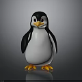 Cute Black and White Penguin with Orange Beak and Feet on Gray Reflective Background