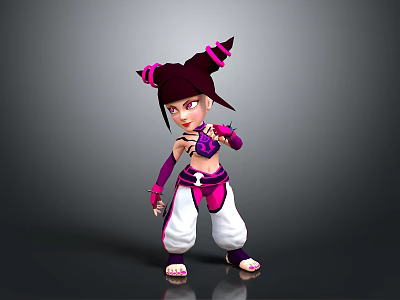 Cartoon Style Character With Purple Pink Pigtails White Pants Purple Top Standing Pose Pink Accents 3d model