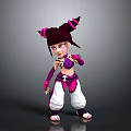 Cartoon Style Character With Purple Pink Pigtails White Pants Purple Top Standing Pose Pink Accents