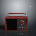 Vintage Electronic Radio With Wooden Case Red Handle And Silver Antenna