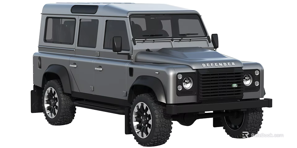 Silver Land Rover Defender 4x4 SUV With Large Tires And Modern Design 3d model 