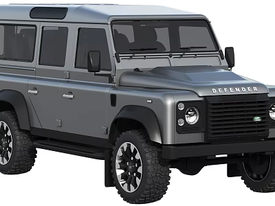 Silver Land Rover Defender 4x4 SUV With Large Tires And Modern Design 3d model
