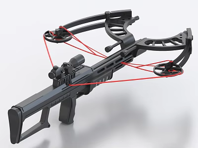 Modern Black Crossbow with Red String Scope Ergonomic Stock and Tactical Design 3d model