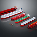Various Types of Water Transportation Vessels in Red White and Green Colors Arranged Together