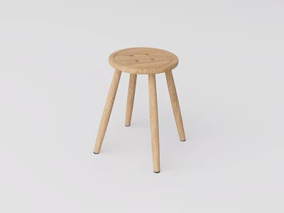 Simple Modern Wooden Stool with Round Seat and Four Tapered Legs 3d model