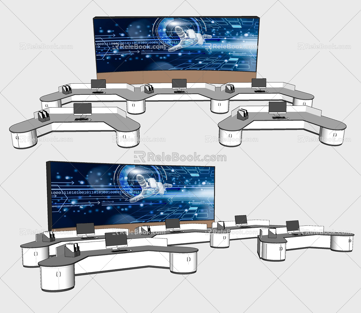 Modern monitoring large screen monitoring center control room 3d model