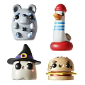 Adorable Stuffed Toys Collection Gray Spotted Duck With Striped Hat Witch Hat And Burger Shape