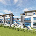 Modern Townhouse Exterior Design With Multiple Windows Balconies And Landscaped Garden