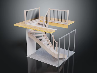 Modern Staircase Design With Wooden Treads White Railing And Landing Platform 3d model