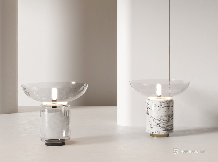 Modern Minimalist Table Lamp With Transparent Glass Shade And Marble Base Design 3d model 