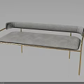 Stylish Gray Tufted Upholstered Bench With Gold Metal Frame And Backrest 3d model