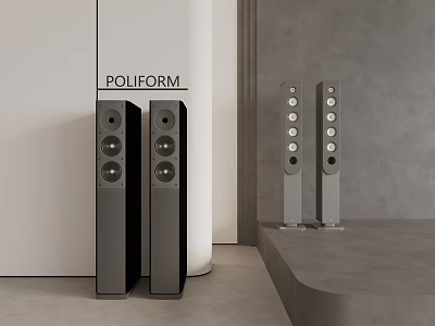 POLIFORM Modern Floor Speakers in Sleek Black and Silver Home Audio Setup 3d model
