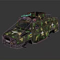Camouflaged Military Vehicle Exterior Design With White Cross Symbols And Roof Equipment