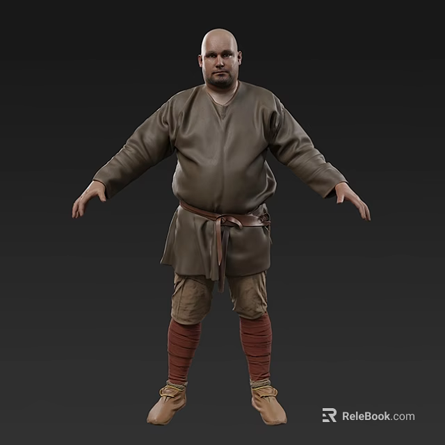 Man in Brown Robe With Brown Belt Red Stockings Arms Outstretched Dark Background 3d model 