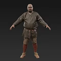 Man in Brown Robe With Brown Belt Red Stockings Arms Outstretched Dark Background