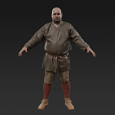 Man in Brown Robe With Brown Belt Red Stockings Arms Outstretched Dark Background 3d model