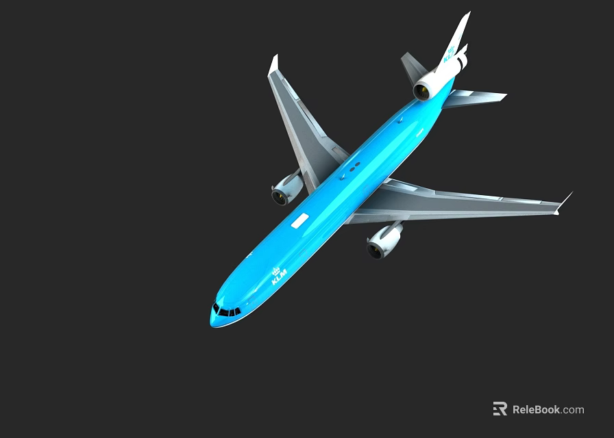 Blue And Silver Large Passenger Airplane Flying With Wings And Engines 3d model 