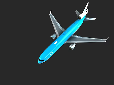 Blue And Silver Large Passenger Airplane Flying With Wings And Engines 3d model