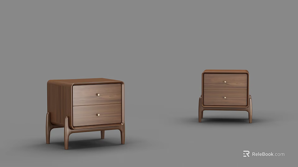 Two Wooden Bedside Tables With Modern Design Drawer Storage And Sturdy Legs 3d model 