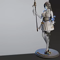 3D Female Character Model With Staff Glowing Blue Elements And Decorative Base 3d model