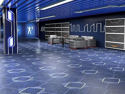 Blue Toned Modern Fitness Gym With Equipment Racks And Lounge Seating 3d model
