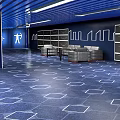 Blue Toned Modern Fitness Gym With Equipment Racks And Lounge Seating