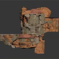 Natural Rock Scene Structure With Cave Stone Platform And Textured Surfaces