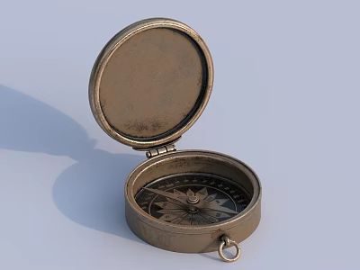 Vintage Brass Decorative Ornament Set With Open Lid Compass And Dial Pointer Design 3d model