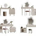 Modern Dressing Table Design With Mirror Stool And Storage Drawers 3d model
