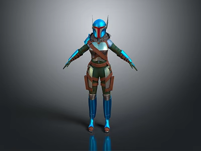 Armored Character With Blue Red Helmet Detailed Armor And Standing Pose 3d model