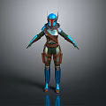 Armored Character With Blue Red Helmet Detailed Armor And Standing Pose