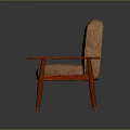 Brown Upholstered Armchair With Red Wooden Arms And Legs And Button Tufted Back