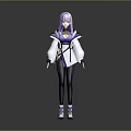 Stylish Game Movie Character Featuring Purple Hair Purple White Coat Black Tight Pants White Shoes 3d model