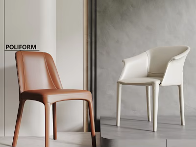 Modern Dining Chairs With Brown Leather And White Contemporary Design For Home Interior 3d model