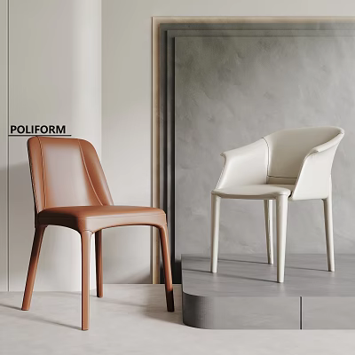 Modern Dining Chairs With Brown Leather And White Contemporary Design For Home Interior 3d model