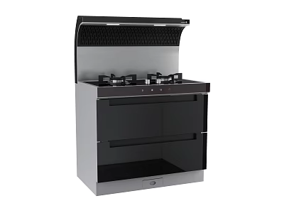 Modern Stainless Steel Integrated Kitchen Cooker With Gas Burners And Range Hood 3d model