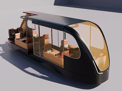 Modern Streamlined Black Train Interior With Large Windows And Comfortable Seats 3d model