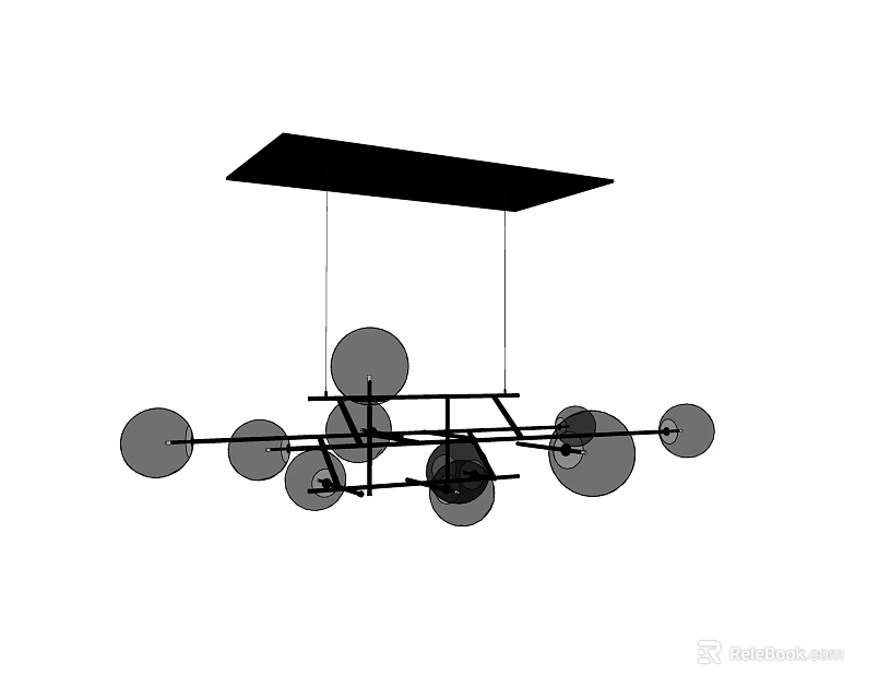 Minimalist Modern Chandelier With Multiple Circular Lights And Black Rectangular Base 3d model