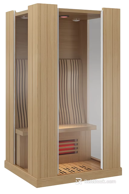 Modern Light Brown Wooden Room Divider With Striped Panels And Mirror Shelf 3d model 