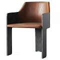 Modern Leisure Chair With Brown Leather Seat And Black Wood Grain Frame