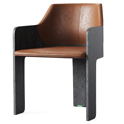 Modern Leisure Chair With Brown Leather Seat And Black Wood Grain Frame 3d model