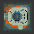 Sci-Fi Command Center Console With Blue Circular Top Multiple Screens And Orange Base
