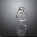 Silver Wolf Head Ring With Detailed Mane And Open Mouth Design 3d model