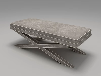 Elegant Modern Gray Upholstered Sofa Bench With Sturdy Cross Metal Legs 3d model