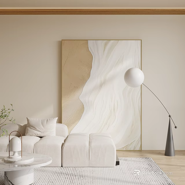 Modern Minimalist Living Room With Sofa Floor Lamp And Abstract Art 3d model 
