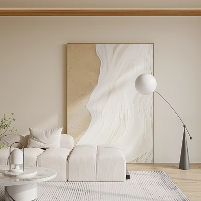 Modern Minimalist Living Room With Sofa Floor Lamp And Abstract Art 3d model