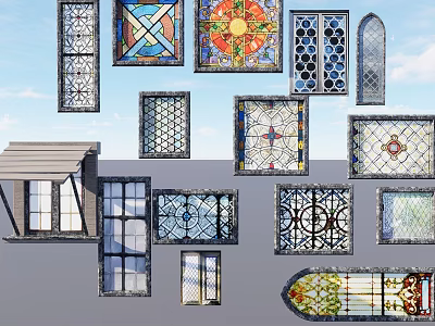 Decorative Stained Glass Window Designs With Various Patterns For Home Furniture Interiors 3d model